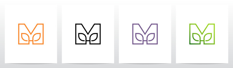 Leaf Outline Stroke Lines Initial Letter Logo Design M