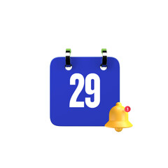 Flat 3D Blue Calendar Icon with Notification Bell – Date Reminder Vector