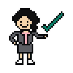 Obraz premium Cartoon cute pixel cartoon 8bit character business woman businesswoman smart work check list decoration business 8 bit female plan to do character office work game png vector.