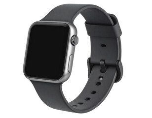 wrist smart watch mockup with black strap, png file of isolated cutout object with sh