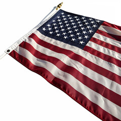Obraz premium An american flag with fifty stars and thirteen stripes is waving gently on a white pole isolated on transparent background