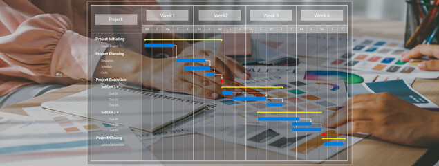 Comprehensive Project Management Workflow with Gantt Chart Representation and Colorful Design for...