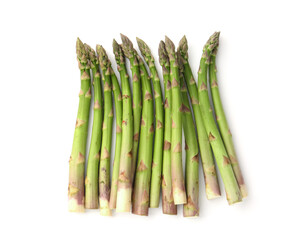 Fresh raw asparagus spears isolated on white, top view
