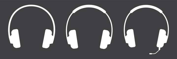 Headphones earphones icon set.  Headphones icon collection. Set of music headphones icons. headphone with microphone. Wireless headphones  icon.