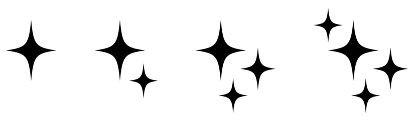 キラキラ輝く星のアイコンセット。シンプルな星のバーストシンボル。透明なpngとベクトルイラスト。黒