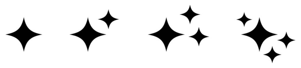 Obraz premium キラキラ輝く星のアイコンセット。シンプルな星のバーストシンボル。透明なpngとベクトルイラスト。黒