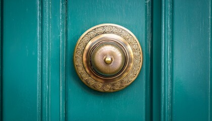 intricately designed vintage brass door knob mounted on a vibrant teal wooden door showcasing elegant decor and emphasizing classical architectural style