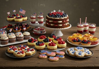A table filled with patriotic desserts for the fourth of july