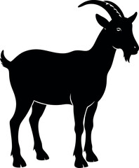 Silhouette of a Standing Goat with Horns and Beard
