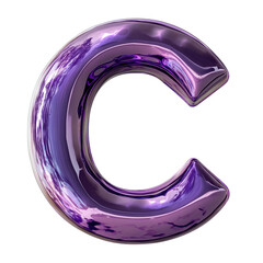 Shiny purple letter C alphabet design 3d render