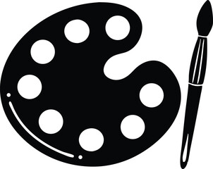 art palette with paints and brushes silhouette vector icon