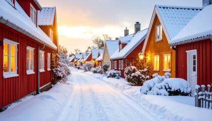 Winter Village at Sunset