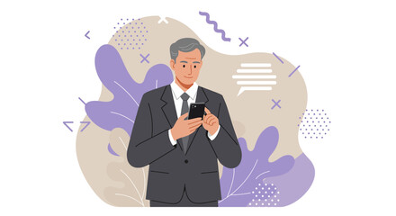 a man in a suit is looking at his phone