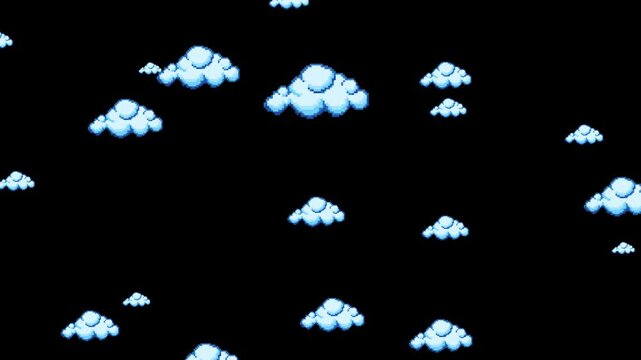 clouds pixel art retro game clouds alpha channel animation, cartoon cloud on transparent background gaming overlay motion design element