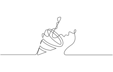 Party popper in continuous line drawing. Celebration-themed illustration, Party popper continuous one line drawing, confetti party popper icon, fireworks logo, flat design. pro.