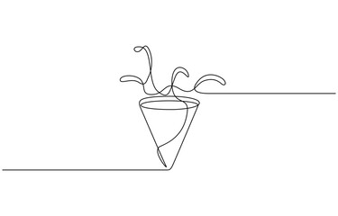 Party popper in continuous line drawing. Celebration-themed illustration, Party popper continuous one line drawing, confetti party popper icon, fireworks logo, flat design. pro.