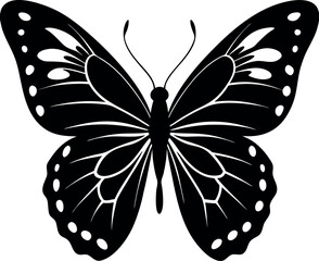 Elegant Black Butterfly Silhouette with Intricate Wing Patterns