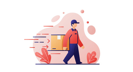 A dynamic illustration portrays a dedicated delivery man swiftly transporting a package, emphasizing speed and reliable logistics service.