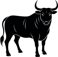 Powerful Silhouette of a Black Bull Standing Firmly