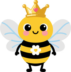 Adorable Cartoon Queen Bee with Crown and Flower – Cute Vector Insect Character Illustration