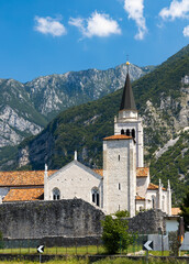 Fototapeta premium Duomo of Venzone rising over ancient walls in Friuli, Italy