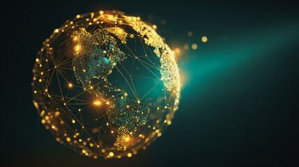 Global network on Earth concept Abstract business connection of lines from nodes It is connected to endless nodes and represents the innovation of communication in the networking	
