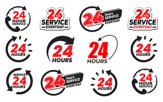 24 hours support a variety of symbols, icons, badges, labels, and stickers for Customer Service, Support, and Call Center Concept Isolated on a White Background. Illustration Vector
