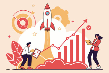 Creative Startup Business Launch Background With Rocket Illustration