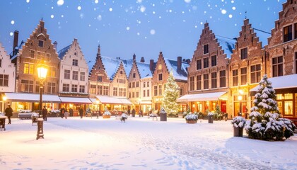Obraz premium Town Square in snowy night