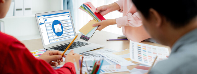 Email notification message showing on computer screen brisk. Digital marketing message information text from business to customer client