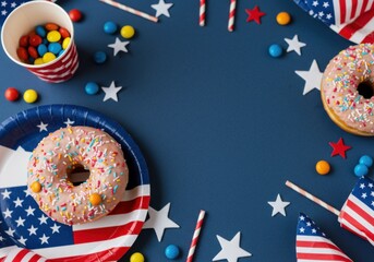 Obraz premium Donuts and american flags create a festive fourth of july scene