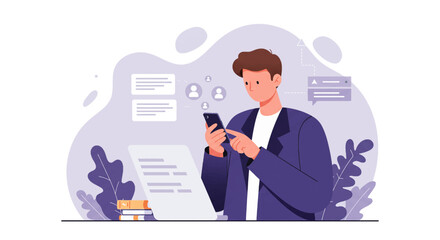 a man in a suit is looking at his phone