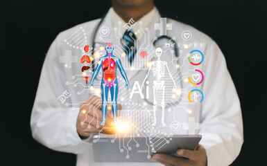 Medical worker touch virtual medical revolution and advance of technology Artificial...