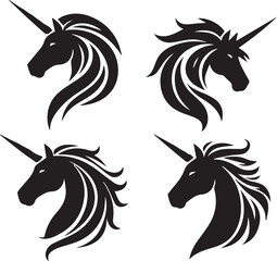 set of black and white Unicorns Silhouette