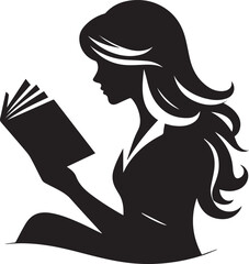 girl with a book icon logo vector Silhouette