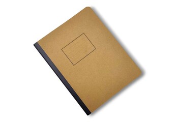 Top view of a brown kraft paper cover notebook, ideal for school, office, notes, or journaling, isolated on a white background. Minimalist and eco-friendly design.
