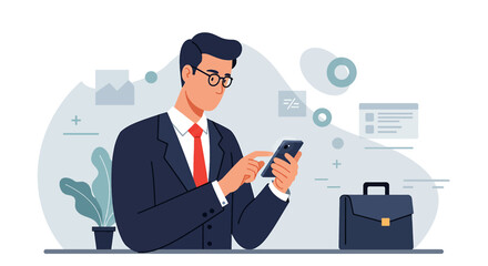 a man in a suit is using his phone