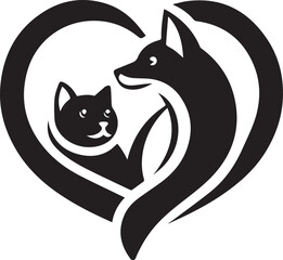 black and white cat or dog vector logo Silhouette 