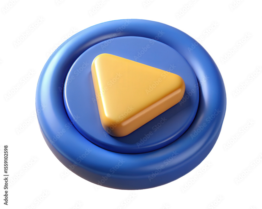 Fototapete 3d render play button icon yellow blue circle modern minimalist digital interface design element app