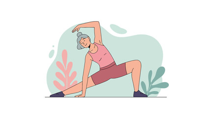 a woman in a yoga pose with her arms extended upwards. Suitable for landing page, banner, marketing, web design, presentation, infographic, etc.