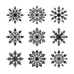 Elegant Snowflakes A Collection of Nine Unique Winter Designs Depicting Intricate Shapes and Patterns for Holiday Decorations and Festive Seasonal Celebrations
