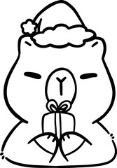 Capybara with Gift Outline