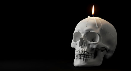 A captivating, symbolic depiction of mortality and the fleeting nature of life, with a candle delicately balanced atop a human skull. The scene evokes a sense of introspection and reflection.