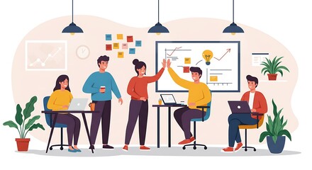 Team High Five in Modern Office