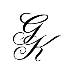 Elegant GK Monogram in Black Script &ndash; Stylish Calligraphy Initial Logo on White Background