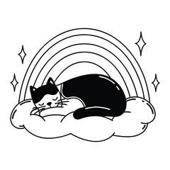 sleeping cat vector with rainbow aura for international cat day