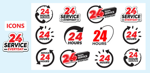 24 hours support a variety of symbols, icons, badges, labels, and stickers for Customer Service, Support, and Call Center Concept Isolated on a White Background. Illustration Vector