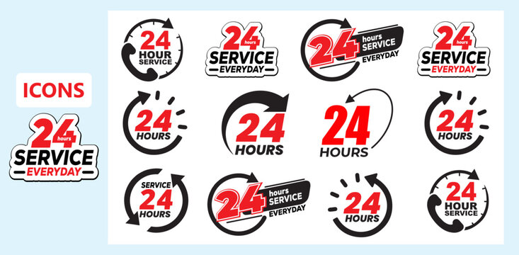24 hours support a variety of symbols, icons, badges, labels, and stickers for Customer Service, Support, and Call Center Concept Isolated on a White Background. Illustration Vector
