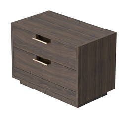 A stylish and modern wooden cabinet with two drawers. The cabinet showcases a sophisticated design with a rich, dark wood grain, perfect for any contemporary interior. Its sleek.