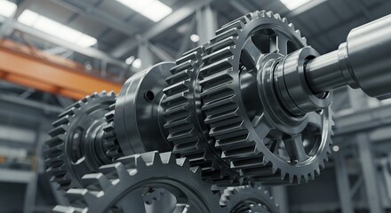 Industrial Gears and Cogs Interlocking Mechanical Components in Factory Setting